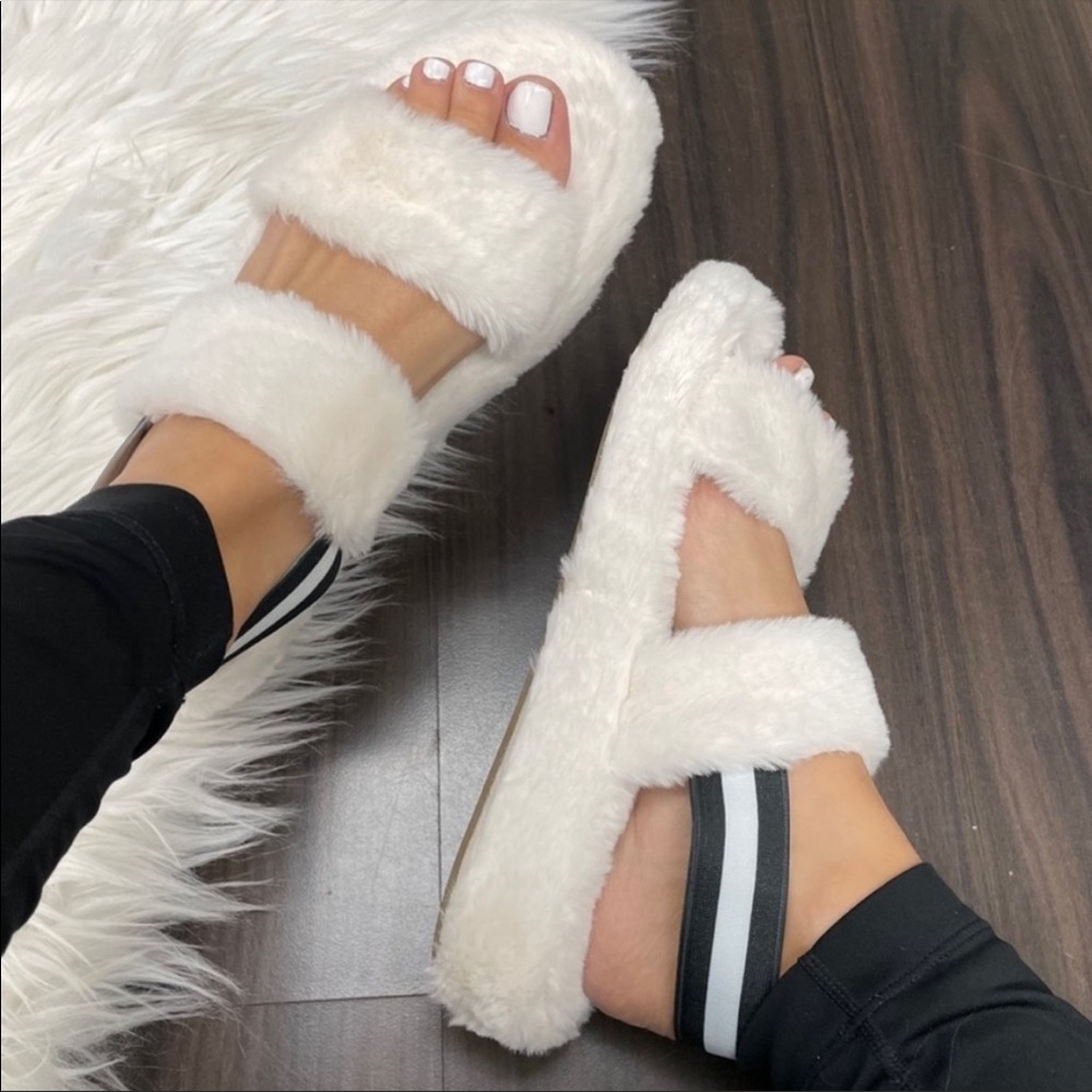 Mata white fur slingback sandal